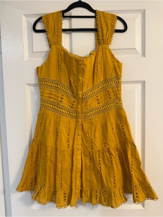 Rahi Dresses & Skirts - Women’s Rahi Mustard Yellow Eyelet Sundress with Button Front
